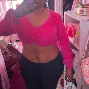 Free People Pink Fuzzy Crop Top